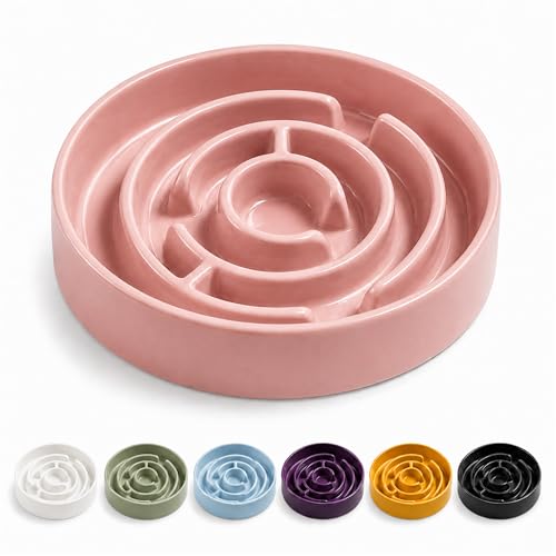 Ceramic Slow Feeder Dog Bowl 1.5 Cup Puzzle Dish for Small Medium Dogs - color: Ceramic-Pink