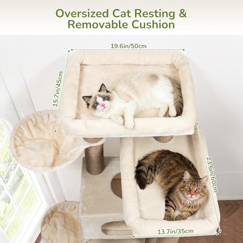 Globlazer 84" Multi-Level Large Cat Tree Tower with Extra Thick Full Sisal Scratching Posts, 2 Cat Condos, 3 Hanging Baskets, 2 Extra Large Platforms & Cat Scratching Ramp,S84, Beige - color: Beige, size: 84 Inch