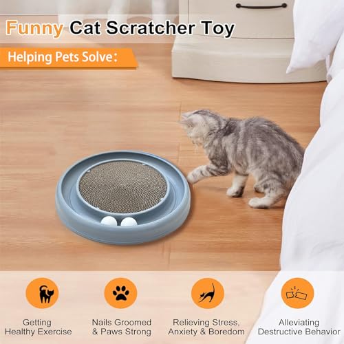 Interactive Cat Ball Track Toy for Indoor Cats, Cat Scratching Board & Exercise Set for Bored Indoor Adult and Kitten Mental & Physical Stimulation, with Spare Ball to Prevent Loss (Grey) - color: Grey