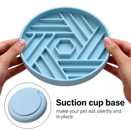Silicone Slow Feeder Dog Bowl with Suction Base, Anti Choking Pet Bowl - color: Single silicone Blue