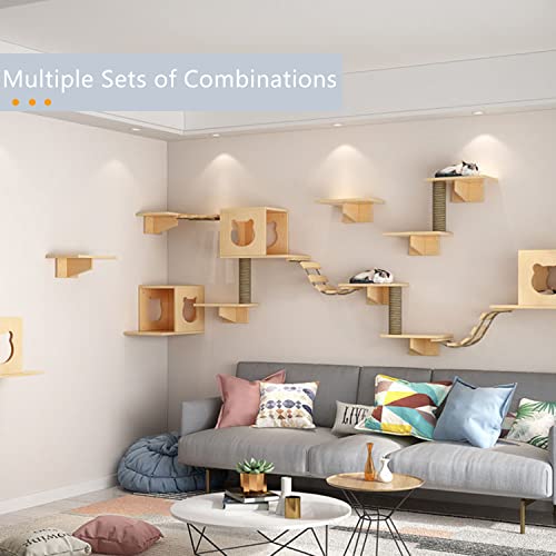 Cat Wall Shelves/Furniture, Shelves, Perches and Steps Set with 2 Cat Condos House, 6 Shelves, 2 Ladder, 1 Sisal Cat Scratching Post - size: Medium