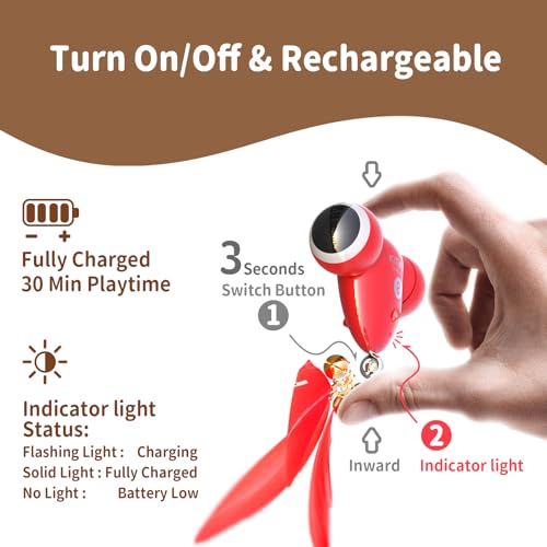 KiTiFISH 【2025 Upgrade】 Interactive Cat Toy, Automatic Cat Toy with Motion Activation, USB Rechargeable, Fast Rolling on Thin Carpet, Fun Exercise Toy for Indoor Cats, Durable Feather Tail and Bell - color: Rose red