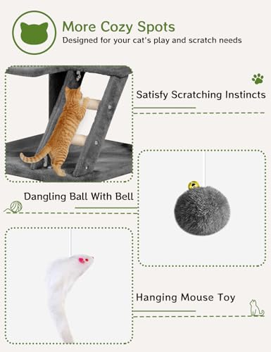 Cat Tree Tower 60 inch - Multi-Level Indoor Activity Center with Sisal Scratching Posts, Condo, Plush Perch & Hanging Toys for Kittens (Black) - color: Black