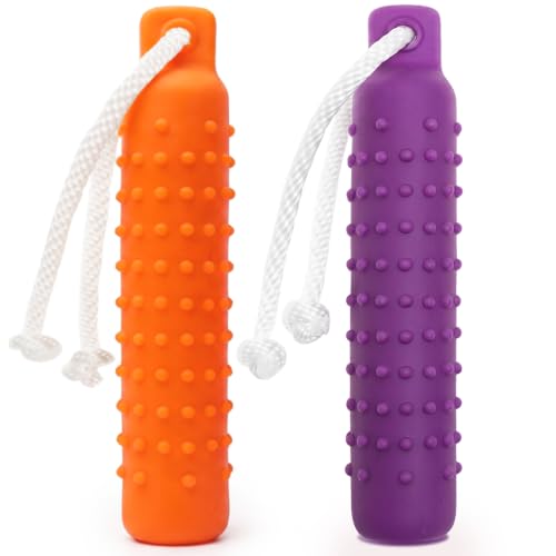 Dog Water Toys, 2 Pack Floating Bumper Fetch Toy Dummy - color: purple and orange