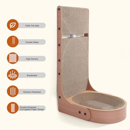 Cat Scratcher, 2 in 1 L Shape Wall Mounted Scratch Pad with Cat Bed Bowl