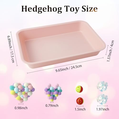 Hedgehog Dig Box Tray, Fun Foraging & Digging Hedgehogs Toy, Includes Rich Colors Balls, Hedgehogs Accessories for Hamsters, Ferrets and Other Small Animals (Pink)