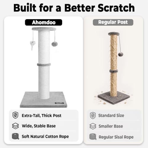 34"Tall Cat Scratching Post for Large Cats, Stable Base, Light Gray - color: Light Gray