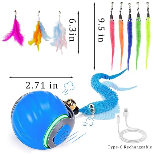 2 Pack Interactive Cat Toy Ball,Indoor Automatic Cat Toys with 8 Replaceable Worm and Feather Tails for Chasing,Rechargeable Enrichment Toys for Cats to Keep Them Busy,Orange + Orange - color: Orange, size: 2-Pack