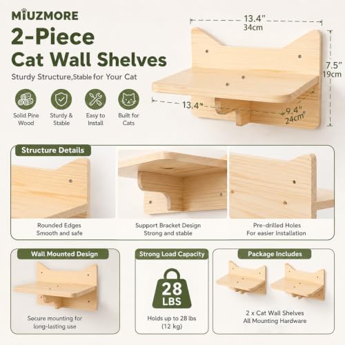 Cat Wall Shelves, 2-Piece Cat Wall Step for Large Cats - size: 2 pcs