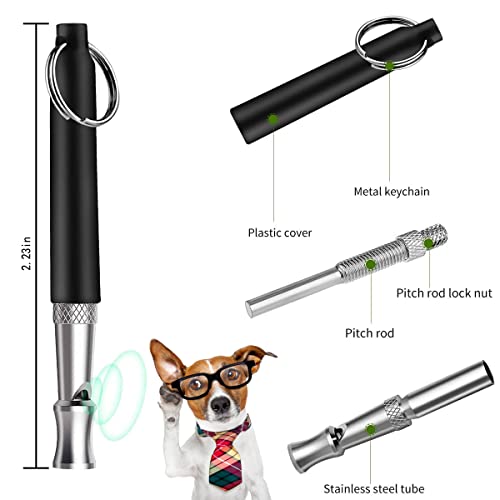 Dog Whistle to Stop Barking, 2 Pack Ultrasonic Silent Adjustable Training Whistle with Lanyard (Black)