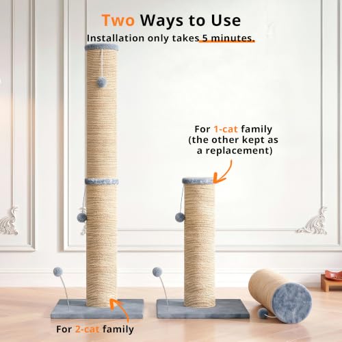 LIKIMIO 41.7" Cat Scratching Post for Large Cats with 6.2" Sisal Pole