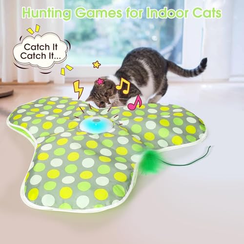 Interactive Cat Toys for Indoor Cats & Kittens - Automatic Hide & Seek Toy with Feather Tail,Squeaky Mouse Sounds, Motion Activated,USB Rechargeable Boredom Relief & Self Play Enrichment Game - color: Green