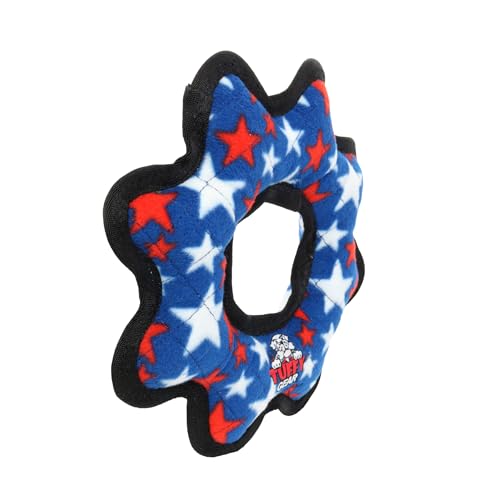 TUFFY® 2 Pack Blue Star Gear Ring Ultra Durable Plush Dog Toys - color: 2PK Multi-color Star Gear Ring