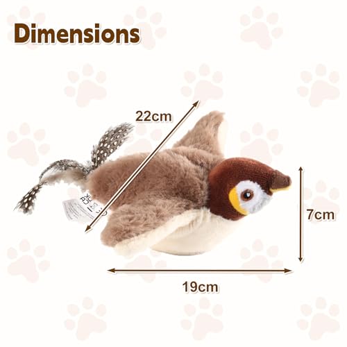 Chirping Bird Cat Toy - Interactive Flapping Bird Cat Toy for Indoor Cats, Simulated Rechargeable Flappy Sparrow with Catnip Pouch