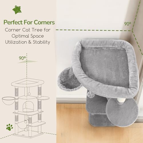 Globlazer Corner Cat Tree Tower with Scratching Post, C51, Light Grey - color: Light Gray, size: 51inch