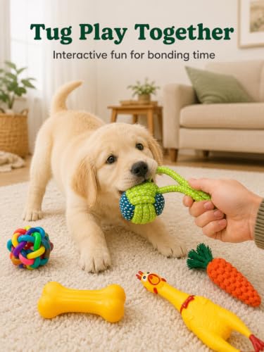 6-Piece Puppy Rope Chew Toy Set, Knotted Interactive Toys and Flying Disc for Small Medium Dogs, Tug and Fetch Play