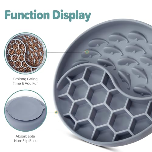 Slow Feeder Dog Bowl, Pet Puzzle Dish w/Suction Cup, Small Medium - color: Blue