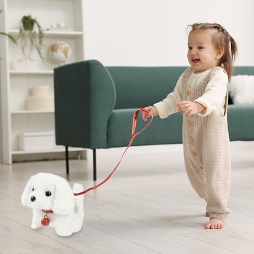 Plush Toys Walking Dog Toys that Can Walk, Bark and Wag Tail,Interactive Electronic Pet Toys Puppy with Leash,Easter Christmas Birthday Gift for Toddlers Kids - color: White Dog