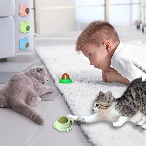 Cat Toys 4PCS Catnip Toy Set 360° Rotating Wall Ball for Kittens - size: Small