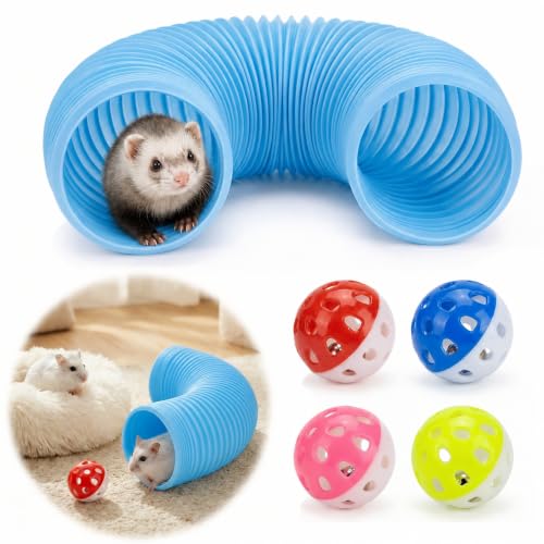 1 Pack Ferret Tubes & Tunnels with 4 Bell Balls, 3.9 in Wide, Blue - color: Blue, size: 1PCS