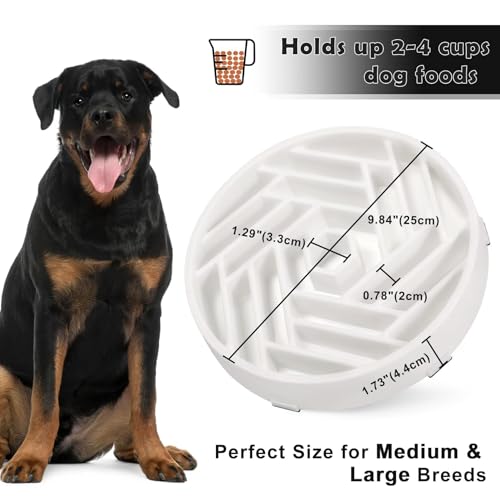 TOBYTO Slow Feeder Dog Bowls Large Medium Breed,Anti-Choking Slow Eating Dog Food Bowl,Non Slip Pet Slower Food Feeding Bowls Large Puzzle Slow Feeder Bloat Stop Maze Dog Dishes,White - color: White