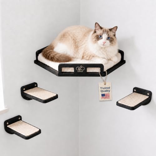 Cat Wall Shelves, Solid Wood Corner Bed, 3 Steps, Up to 25 lb, Black - color: Black