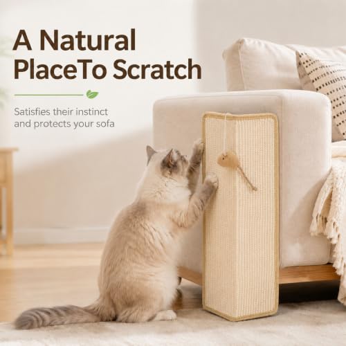 Couch Corner Protectors for Cats, 23.6" Sisal Cat Scratching Post with Toy