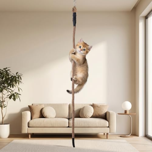 1.38" x 6.56Ft Cat Climbing Rope for Ceiling & Wall Mounted,Cat Climbing Sisal Rope Furniture Pole Scratching Post for Indoor and Outdoor Cats Scratching Playing