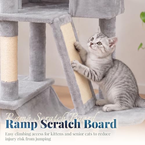 Hey-brother Cat Tree Tower with Padded Platform Bed, Hammock, MPJ019-SW - color: Light Gray