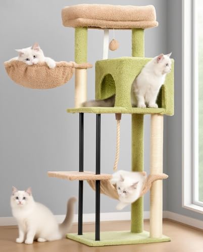 Gitelsnour Cat Tree, 43.3'' Cat Tower with Hammock for Kittens GCT004SGY - color: Green and yellow, size: 43.3 inches