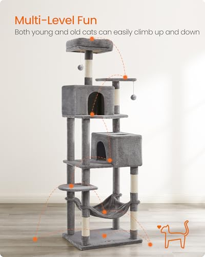 Feandrea Cat Tree, 73.2-Inch Cat Tower, Multi-Level Condo, Light Gray - color: Light Gray, size: 73.2 Inches