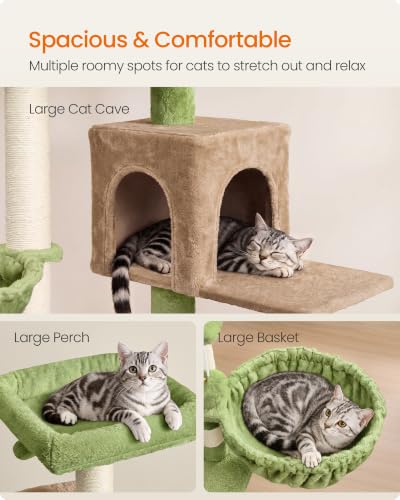 Feandrea Cat Tree, 68.5-in Tall Cat Tower, Multi-Level Condo, Green - color: Green