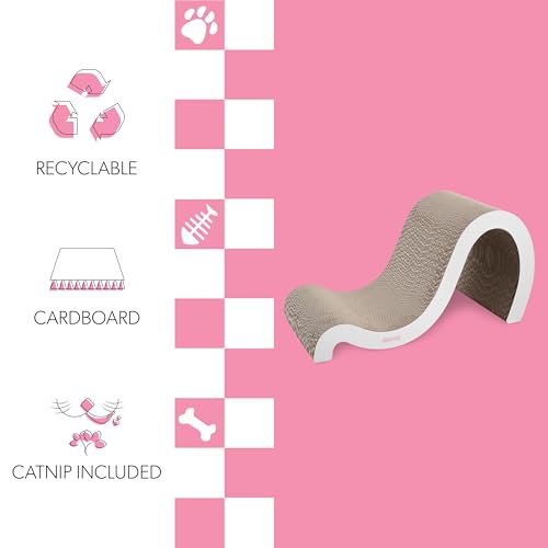 CSR1013B Kona 27" Modern Cardboard Double-Sided Wave Cat Scratcher with Catnip, Cloud - color: White
