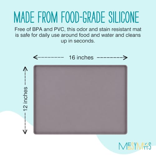 Messy Mutts and Cats Silicone Bowl Mat, Raised Edge, 16 x 12, Grey - color: Grey