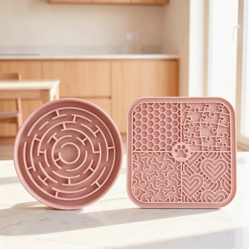 Dog Lick Mat for Anxiety Relief, Slow Feeder Bowl for Dogs & Cats, Silicone Lick Pad with Strong Suction Cups for Pet Grooming, Bath, Tooth Cleaning, Distraction and Calming, Pink - color: Pink+Pink