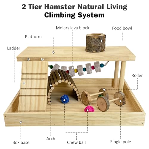 Hamiledyi Hamster Playground Wooden Cage Accessories, Gerbil Climbing Toys