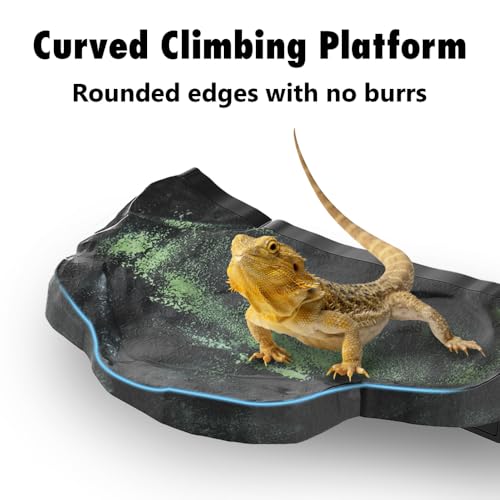 Rock Reptile Climbing Platform, Magnetic Wall Mount Leopard Gecko Basking Platform, Detachable Lizard Resting Shelf for Tree Frog Spiders Terrarium - size: Large
