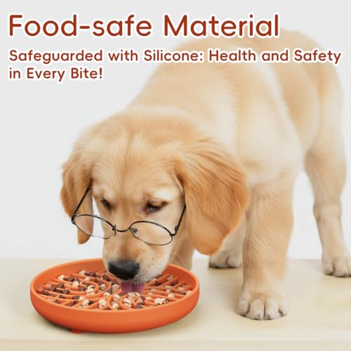 Slow Feeder Dog Bowl, Silicone Puzzle Bowl With Suction Cups for Dogs & Puppies, Anxiety Relief, Slow Eating, Dishwasher Fit, All Breeds, Pumpkin - color: PUMPKIN