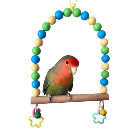 Wooden Bird Swing for Cage Large Parrot Hanging Toys Cockatiel Perch Stand - color: Oceanic palette