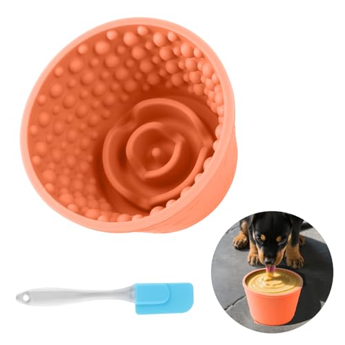 Dog Slow Feeder Lick Bowl - Non-Slip Licking Treat Dispenser for Small Medium Large Dogs, Promotes Anxiety Relief & Prevents Choking, Easy to Clean Feeding Bowl (Light Orange, S) - color: Light Orange, size: S