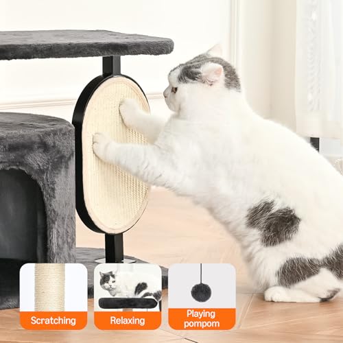 Amazon Basics Cat Tree Tower for Indoor cat, Solid Steel Frame with Removable Scratching Pad, Gray, 32 Inches - size: 32 in