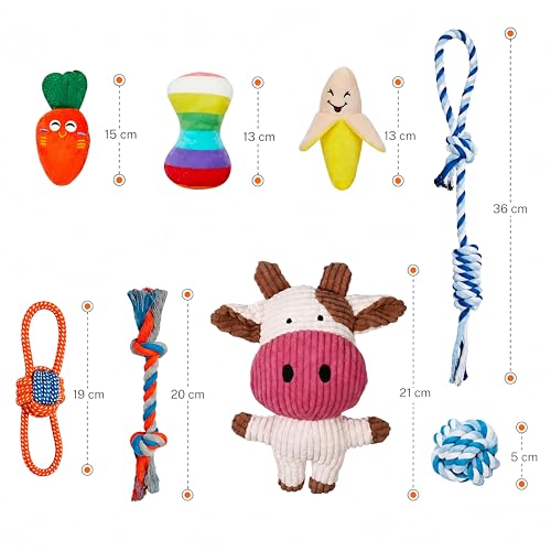 Toozey 8 Pack Small Dog Toys, Squeaky Plush Puppy Toys & Durable Rope Toys