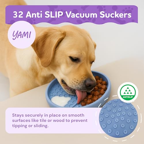 YAMI Dog Lick Bowl, Lick Mat for Dogs, Wet Food Cat Slow Feeder, Freeze Bowl, Enrichment & Puzzle Toy for Anxiety Relief, Food-Grade Silicone, Suction Cups, Dishwasher Fit, for All Breed (Light Blue) - color: Light Blue