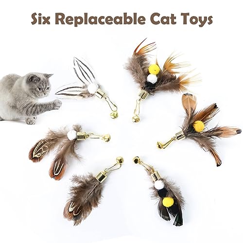 Cat Insect Feather Toys Replacement Cat Toy Wand Refills, 6 Pieces Natural Insect Cat Toy Feathers Refill, Interactive Cat Teaser Wand Attachments, with Bell - color: Style 1