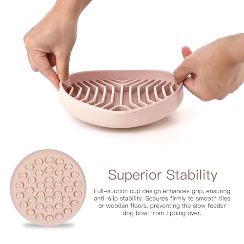 Silicone Slow Feeder Dog Bowls, Puzzle Design with Suction Cups (Pink) - color: pink