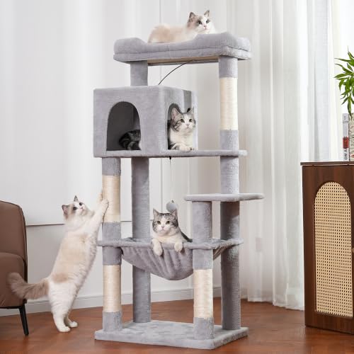 53”Cat Tree with Hammock & Extra Large Bed 23x12” for Large Cats - color: Gray, size: XLarge-53"