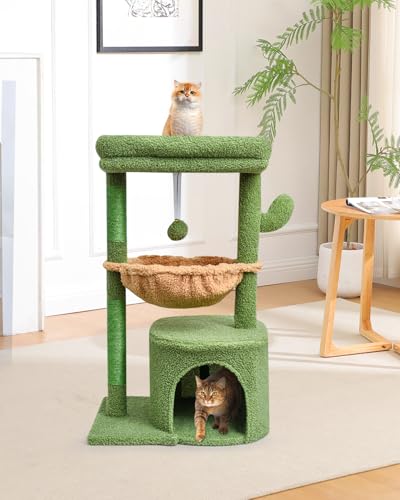 SYANDLVY Cactus Cat Tree for Indoor Cats, Green Activity Tower for Kittens - color: Green
