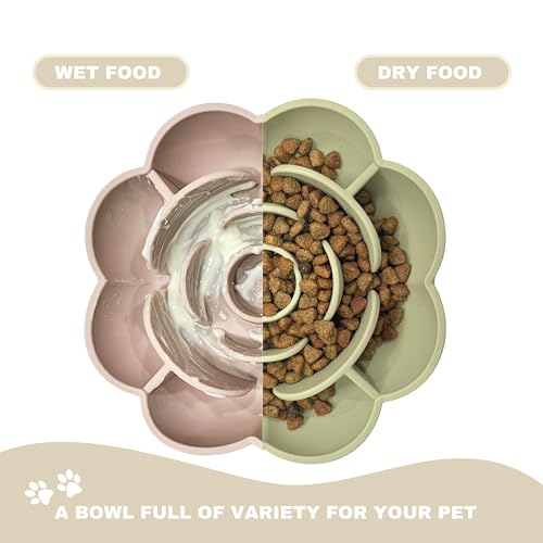 Hanara Sillicone Slow Feeder Dog Bowls & Lick Mat with Suction Bottom | Rose Petals Design | Promotes Better Digestion, Prevent Choking | Dish Washer Safe | Great Size for All Breed (Sage Green) - color: Sage Green