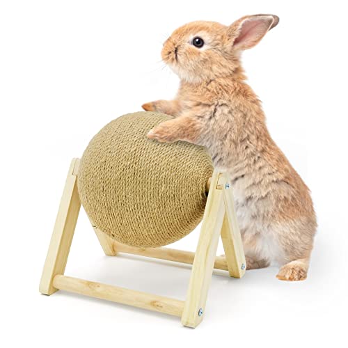 Fhiny Rabbit Scratch Toy, Natural Solid Wood Sisal Scratching Ball for Indoor Kittens, Claws Scratching Ball for Kitten Bunny Guinea Pig Chinchilla Ferret or Other Small Animals (Small) - style: Small Scratch Toy