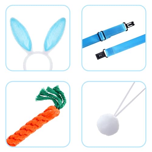 4Pc Dog Easter Costume Set Bunny Ears Headband Bowtie Tail Chew Toy - color: Blue